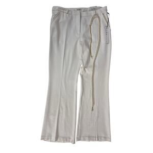 NWT Nicole Miller New York Boot Cut Ivory Pants Gold/Pearl Belt Rayon Blend Sz L